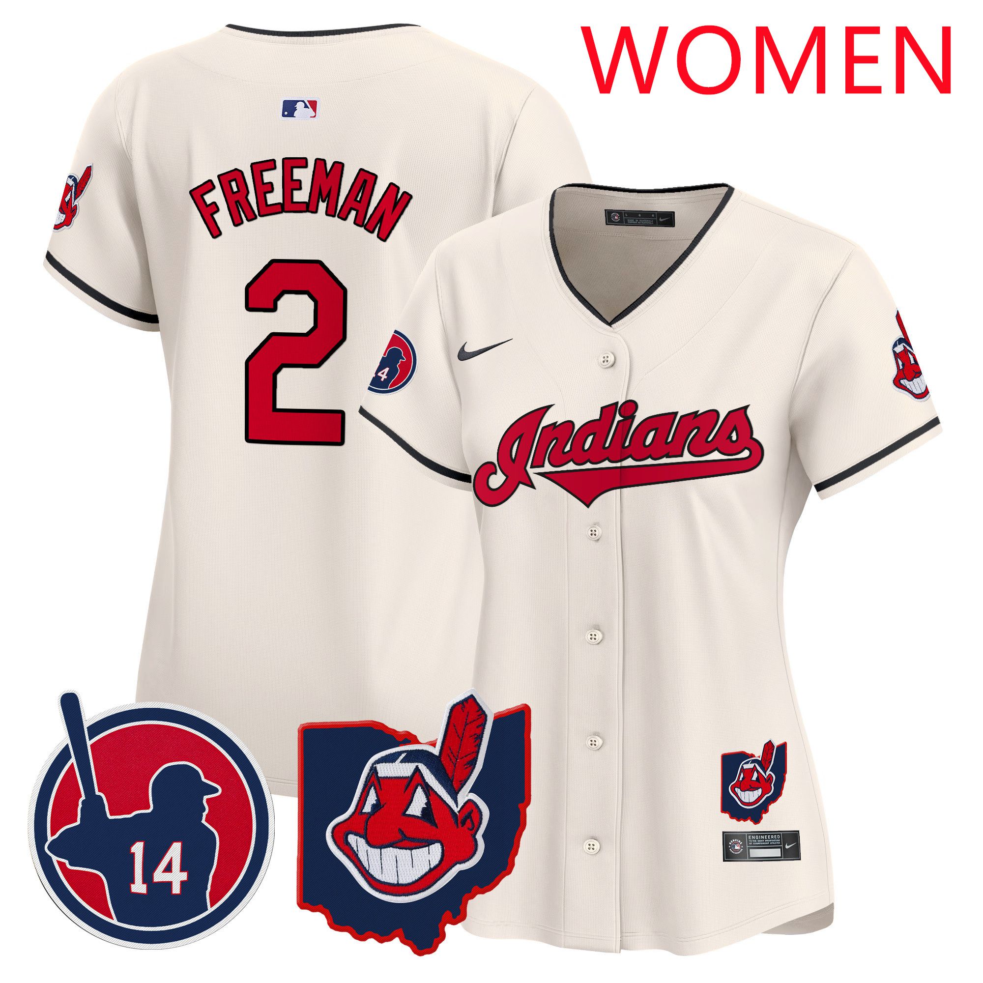 Women Cleveland Indians 2 Freeman Cream Nike 2025 Patch Vapor Premier Limited MLB Jersey